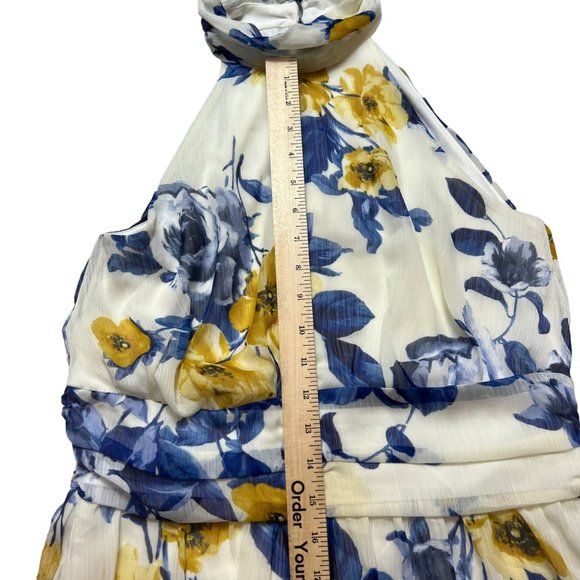 Enfocus Studio Dress Womens 10 Blue Yellow Sleeveless High Neck Floral Fit Flare - Picture 16 of 16